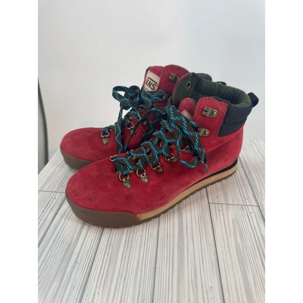 Vans‎ V7064 Red Suede Hiking Boots Men's 7 Women's 8.5 Reverse Waffle Sole